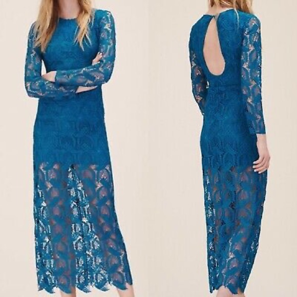 Maje Rosanne Lace Dress Bleu Guipure Maxi Long XS - Picture 3 of 13